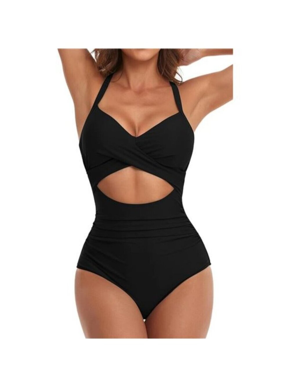 One Piece Swimsuits Tummy Control Cutout High Waisted Bathing Black